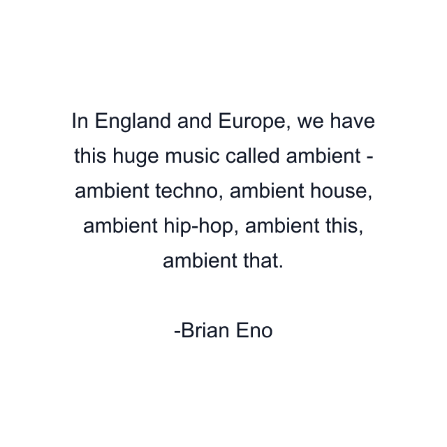 In England and Europe, we have this huge music called ambient - ambient techno, ambient house, ambient hip-hop, ambient this, ambient that.