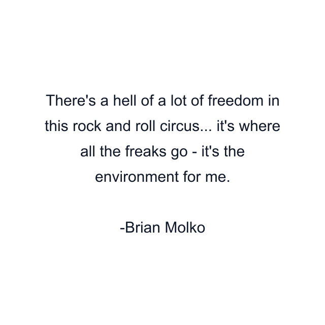 There's a hell of a lot of freedom in this rock and roll circus... it's where all the freaks go - it's the environment for me.