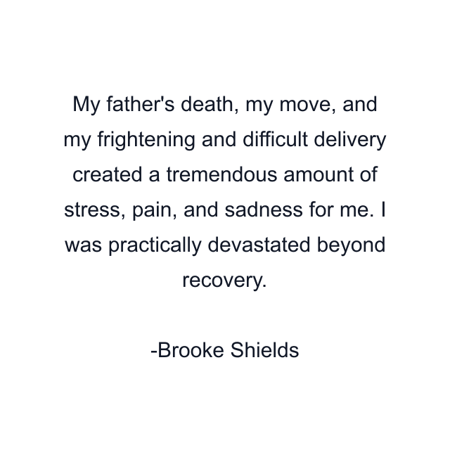 My father's death, my move, and my frightening and difficult delivery created a tremendous amount of stress, pain, and sadness for me. I was practically devastated beyond recovery.