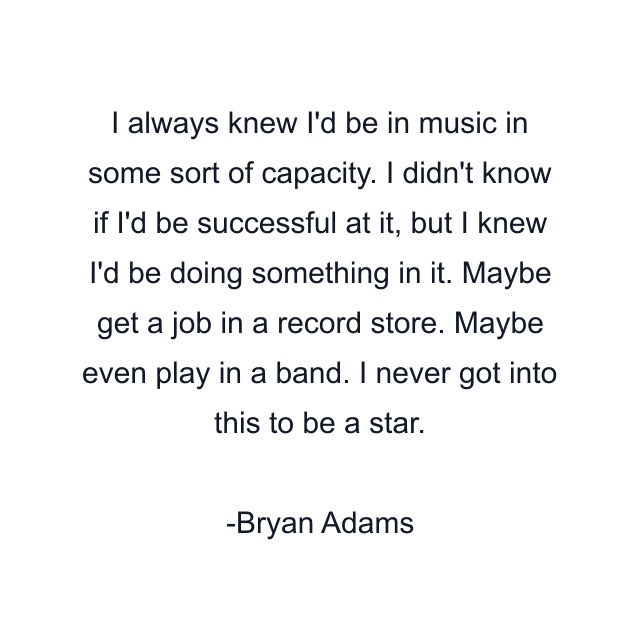 I always knew I'd be in music in some sort of capacity. I didn't know if I'd be successful at it, but I knew I'd be doing something in it. Maybe get a job in a record store. Maybe even play in a band. I never got into this to be a star.