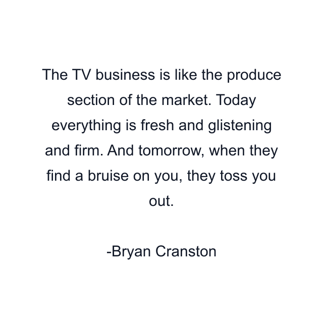 The TV business is like the produce section of the market. Today everything is fresh and glistening and firm. And tomorrow, when they find a bruise on you, they toss you out.