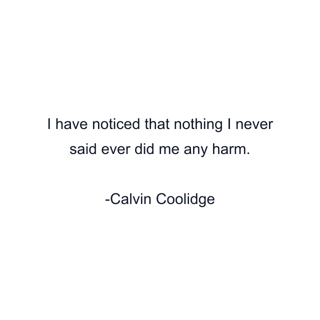 I have noticed that nothing I never said ever did me any harm.