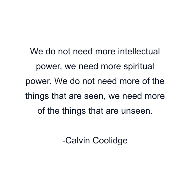 We do not need more intellectual power, we need more spiritual power. We do not need more of the things that are seen, we need more of the things that are unseen.