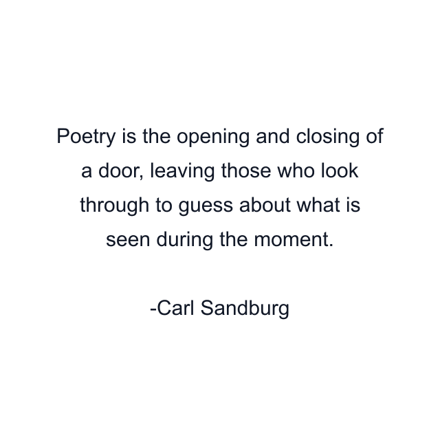 Poetry is the opening and closing of a door, leaving those who look through to guess about what is seen during the moment.