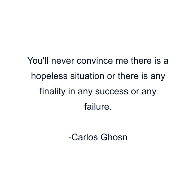 You'll never convince me there is a hopeless situation or there is any finality in any success or any failure.