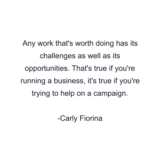 Any work that's worth doing has its challenges as well as its opportunities. That's true if you're running a business, it's true if you're trying to help on a campaign.