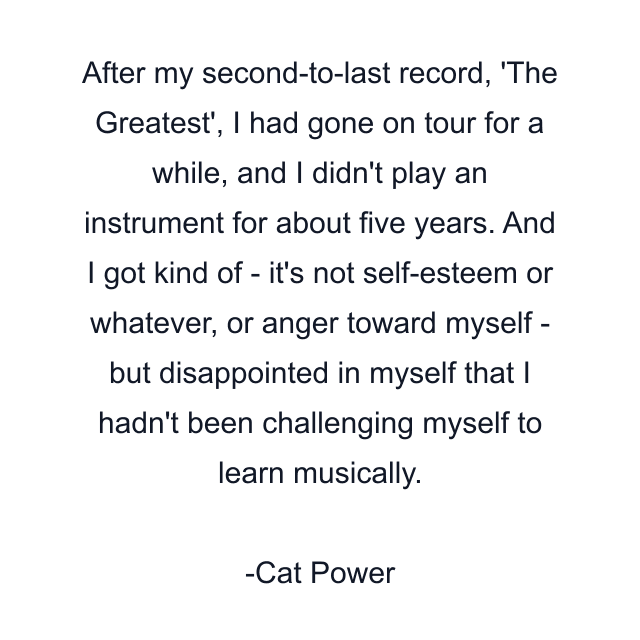 After my second-to-last record, 'The Greatest', I had gone on tour for a while, and I didn't play an instrument for about five years. And I got kind of - it's not self-esteem or whatever, or anger toward myself - but disappointed in myself that I hadn't been challenging myself to learn musically.