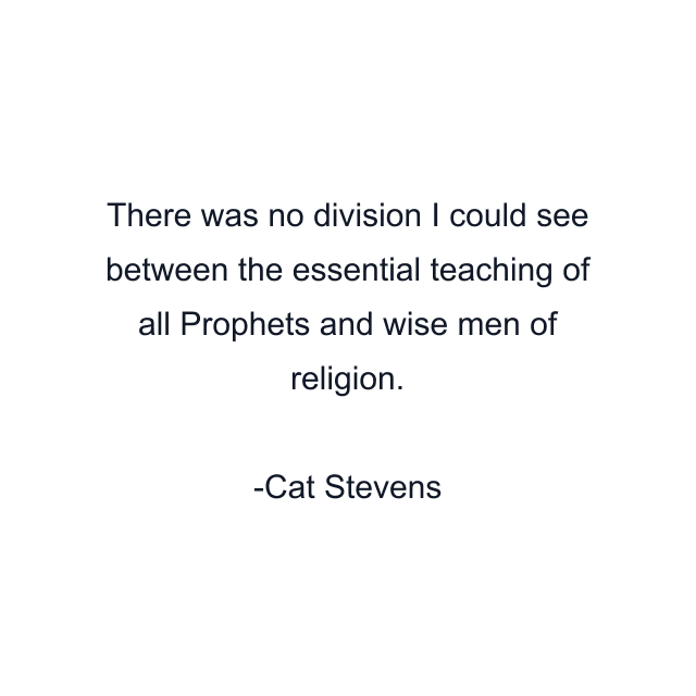 There was no division I could see between the essential teaching of all Prophets and wise men of religion.