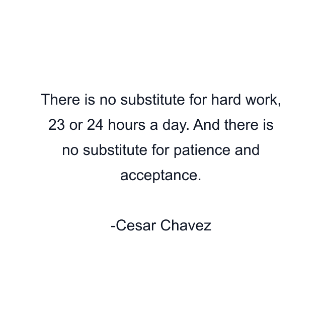 There is no substitute for hard work, 23 or 24 hours a day. And there is no substitute for patience and acceptance.