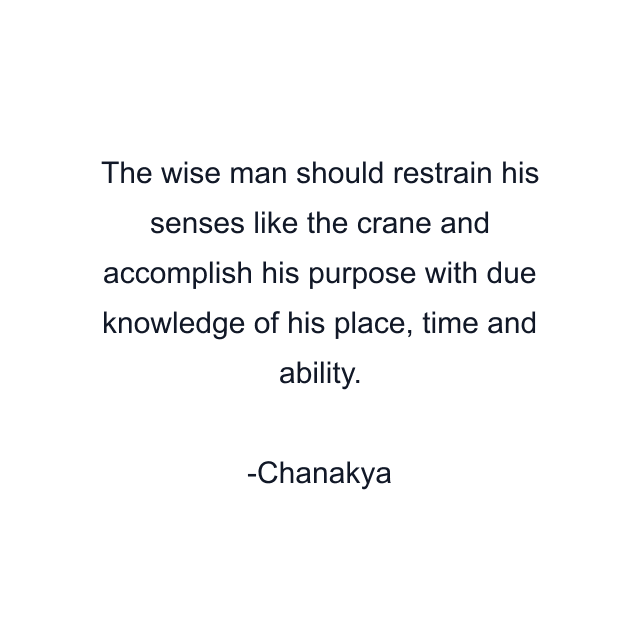 The wise man should restrain his senses like the crane and accomplish his purpose with due knowledge of his place, time and ability.