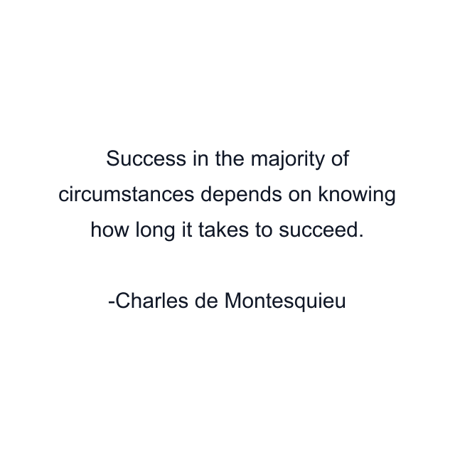 Success in the majority of circumstances depends on knowing how long it takes to succeed.