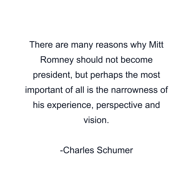 There are many reasons why Mitt Romney should not become president, but perhaps the most important of all is the narrowness of his experience, perspective and vision.