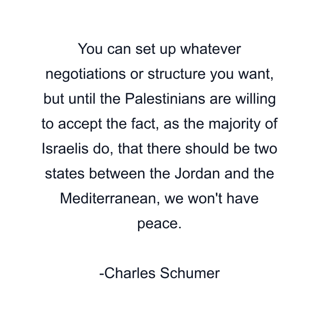 You can set up whatever negotiations or structure you want, but until the Palestinians are willing to accept the fact, as the majority of Israelis do, that there should be two states between the Jordan and the Mediterranean, we won't have peace.