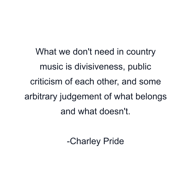 What we don't need in country music is divisiveness, public criticism of each other, and some arbitrary judgement of what belongs and what doesn't.