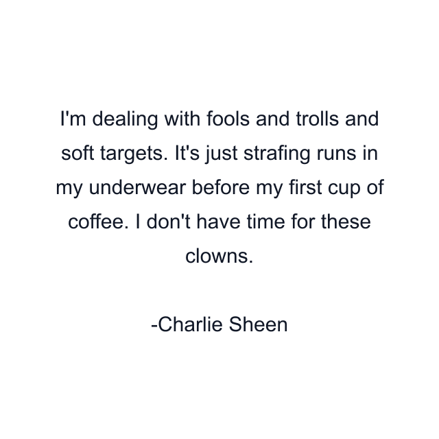 I'm dealing with fools and trolls and soft targets. It's just strafing runs in my underwear before my first cup of coffee. I don't have time for these clowns.