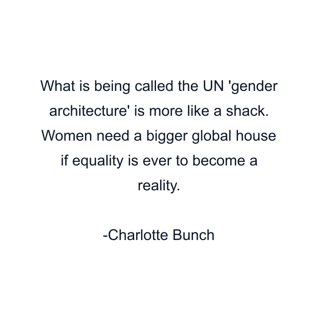 What is being called the UN 'gender architecture' is more like a shack. Women need a bigger global house if equality is ever to become a reality.