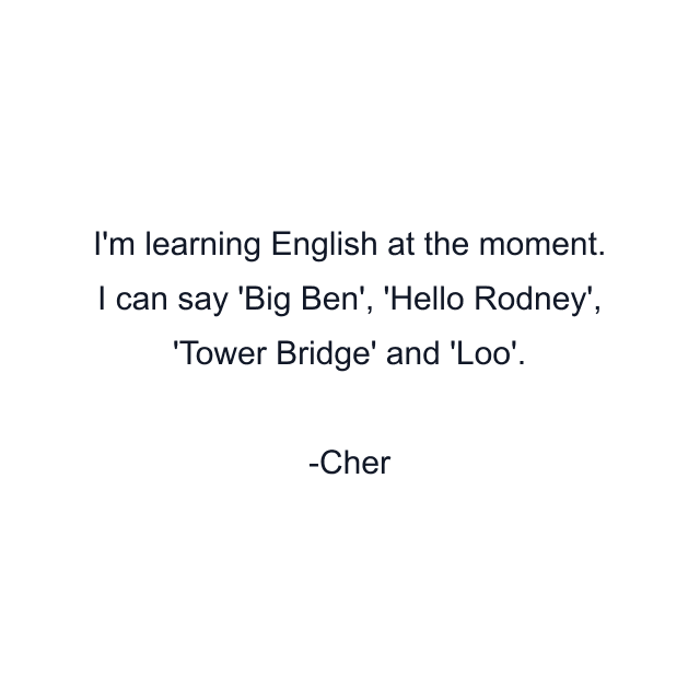 I'm learning English at the moment. I can say 'Big Ben', 'Hello Rodney', 'Tower Bridge' and 'Loo'.