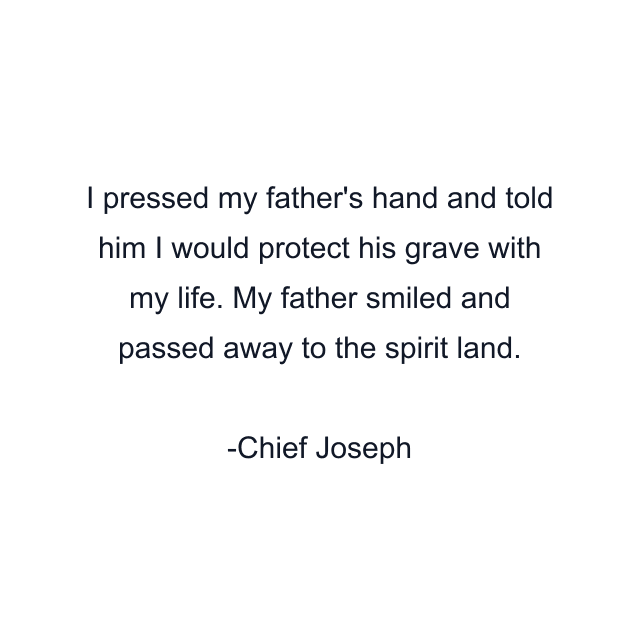 I pressed my father's hand and told him I would protect his grave with my life. My father smiled and passed away to the spirit land.