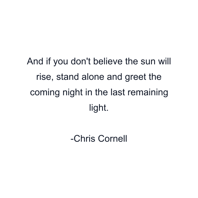 And if you don't believe the sun will rise, stand alone and greet the coming night in the last remaining light.