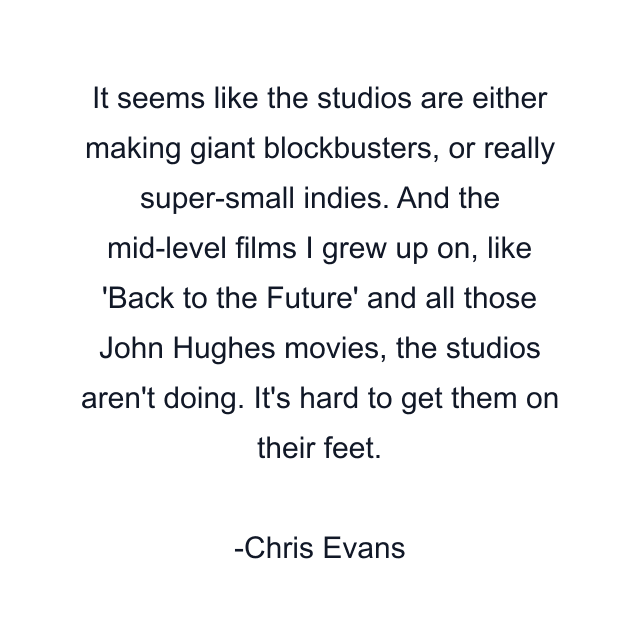 It seems like the studios are either making giant blockbusters, or really super-small indies. And the mid-level films I grew up on, like 'Back to the Future' and all those John Hughes movies, the studios aren't doing. It's hard to get them on their feet.