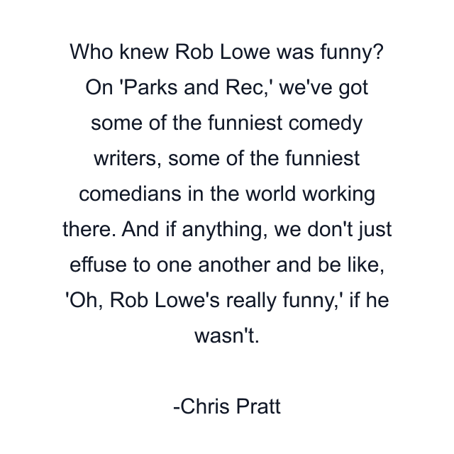 Who knew Rob Lowe was funny? On 'Parks and Rec,' we've got some of the funniest comedy writers, some of the funniest comedians in the world working there. And if anything, we don't just effuse to one another and be like, 'Oh, Rob Lowe's really funny,' if he wasn't.