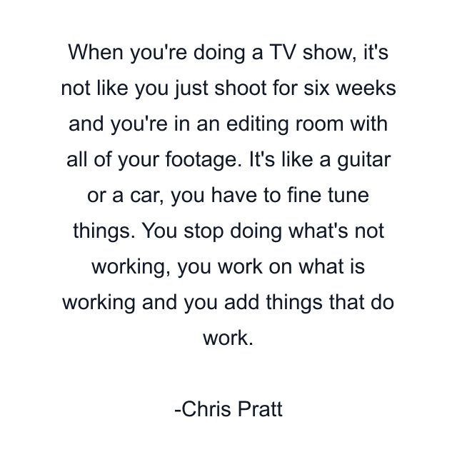 When you're doing a TV show, it's not like you just shoot for six weeks and you're in an editing room with all of your footage. It's like a guitar or a car, you have to fine tune things. You stop doing what's not working, you work on what is working and you add things that do work.