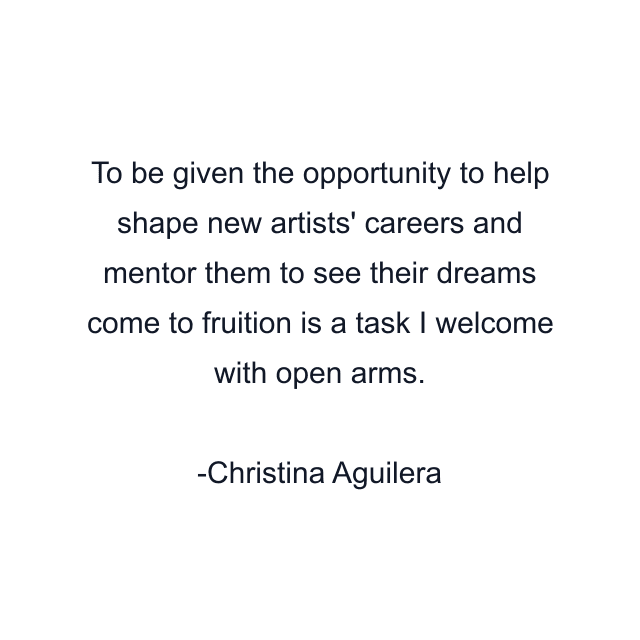 To be given the opportunity to help shape new artists' careers and mentor them to see their dreams come to fruition is a task I welcome with open arms.