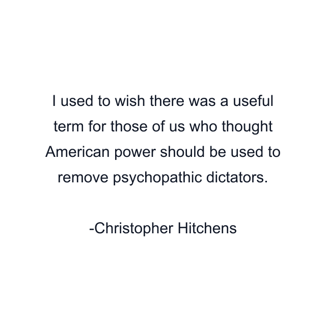 I used to wish there was a useful term for those of us who thought American power should be used to remove psychopathic dictators.