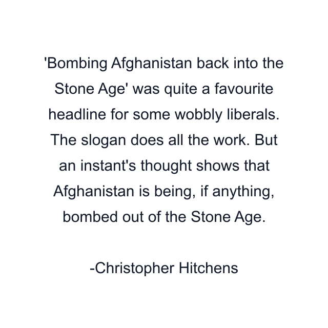 'Bombing Afghanistan back into the Stone Age' was quite a favourite headline for some wobbly liberals. The slogan does all the work. But an instant's thought shows that Afghanistan is being, if anything, bombed out of the Stone Age.