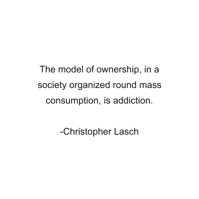 The model of ownership, in a society organized round mass consumption, is addiction.