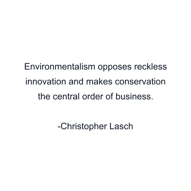 Environmentalism opposes reckless innovation and makes conservation the central order of business.