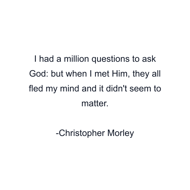 I had a million questions to ask God: but when I met Him, they all fled my mind and it didn't seem to matter.