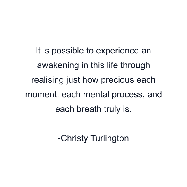 It is possible to experience an awakening in this life through realising just how precious each moment, each mental process, and each breath truly is.