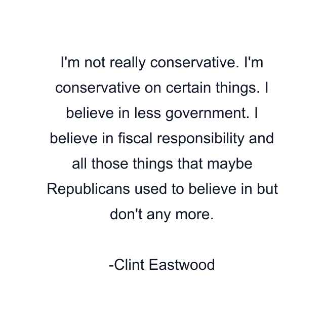 I'm not really conservative. I'm conservative on certain things. I believe in less government. I believe in fiscal responsibility and all those things that maybe Republicans used to believe in but don't any more.