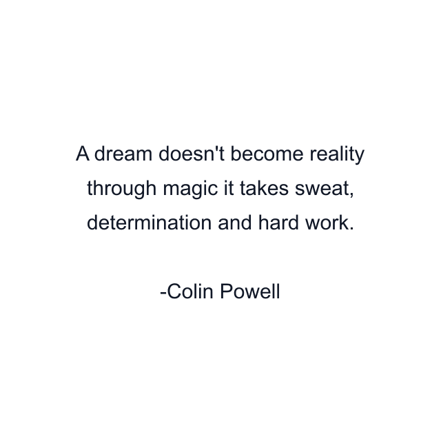 A dream doesn't become reality through magic it takes sweat, determination and hard work.