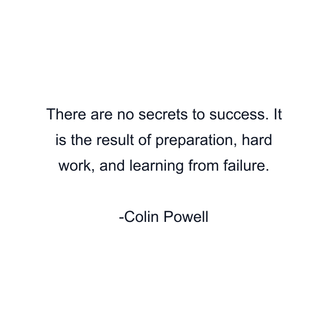 There are no secrets to success. It is the result of preparation, hard work, and learning from failure.