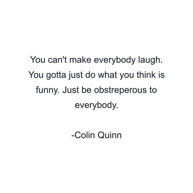 You can't make everybody laugh. You gotta just do what you think is funny. Just be obstreperous to everybody.