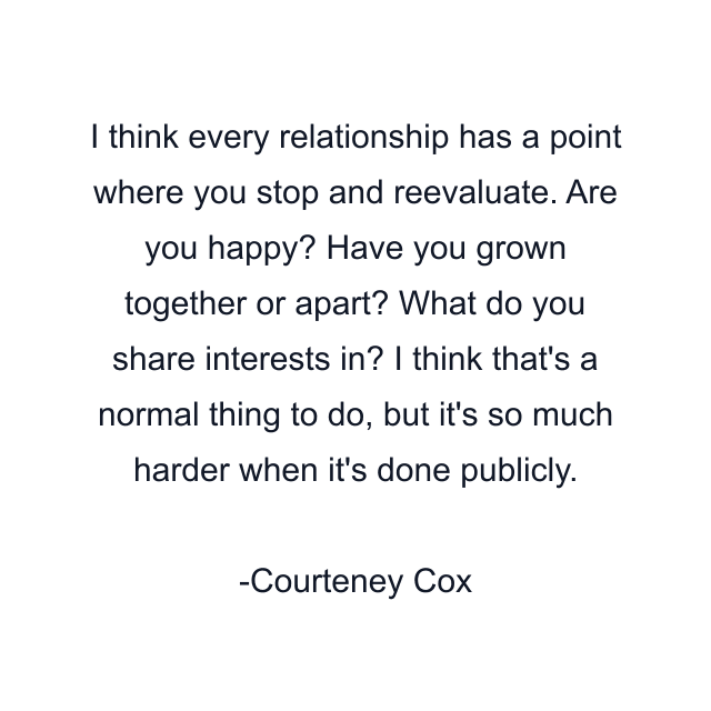 I think every relationship has a point where you stop and reevaluate. Are you happy? Have you grown together or apart? What do you share interests in? I think that's a normal thing to do, but it's so much harder when it's done publicly.