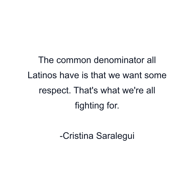 The common denominator all Latinos have is that we want some respect. That's what we're all fighting for.