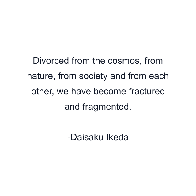 Divorced from the cosmos, from nature, from society and from each other, we have become fractured and fragmented.