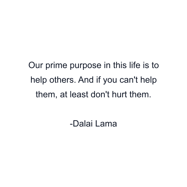 Our prime purpose in this life is to help others. And if you can't help them, at least don't hurt them.