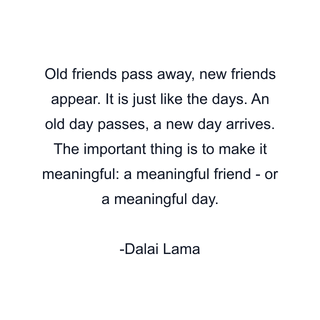 Old friends pass away, new friends appear. It is just like the days. An old day passes, a new day arrives. The important thing is to make it meaningful: a meaningful friend - or a meaningful day.