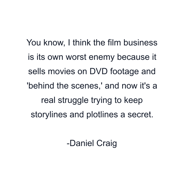 You know, I think the film business is its own worst enemy because it sells movies on DVD footage and 'behind the scenes,' and now it's a real struggle trying to keep storylines and plotlines a secret.