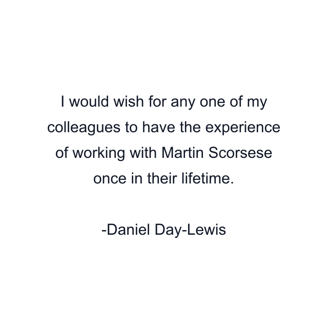 I would wish for any one of my colleagues to have the experience of working with Martin Scorsese once in their lifetime.