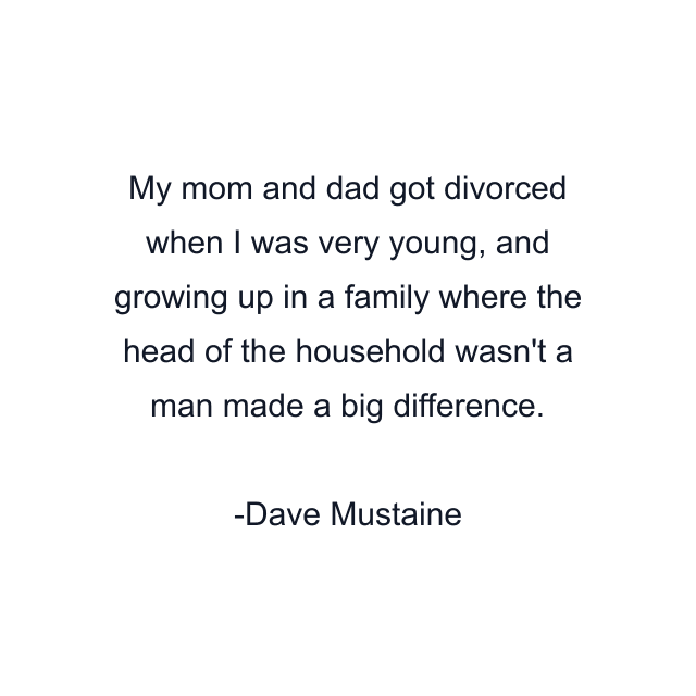 My mom and dad got divorced when I was very young, and growing up in a family where the head of the household wasn't a man made a big difference.