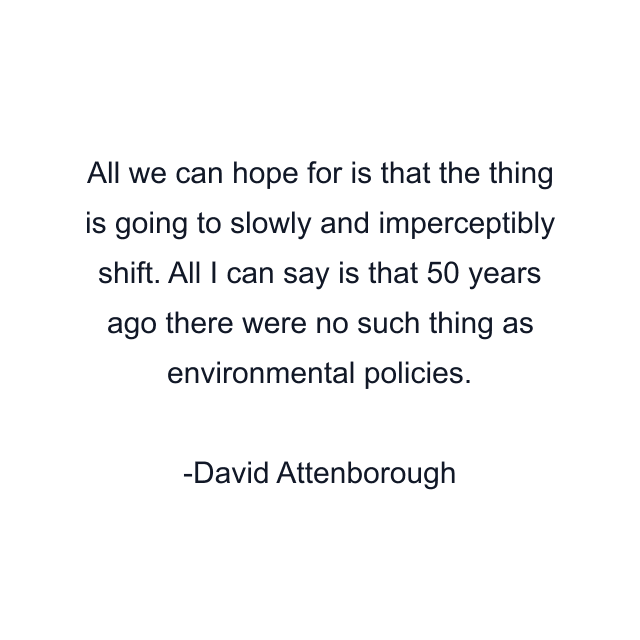 All we can hope for is that the thing is going to slowly and imperceptibly shift. All I can say is that 50 years ago there were no such thing as environmental policies.