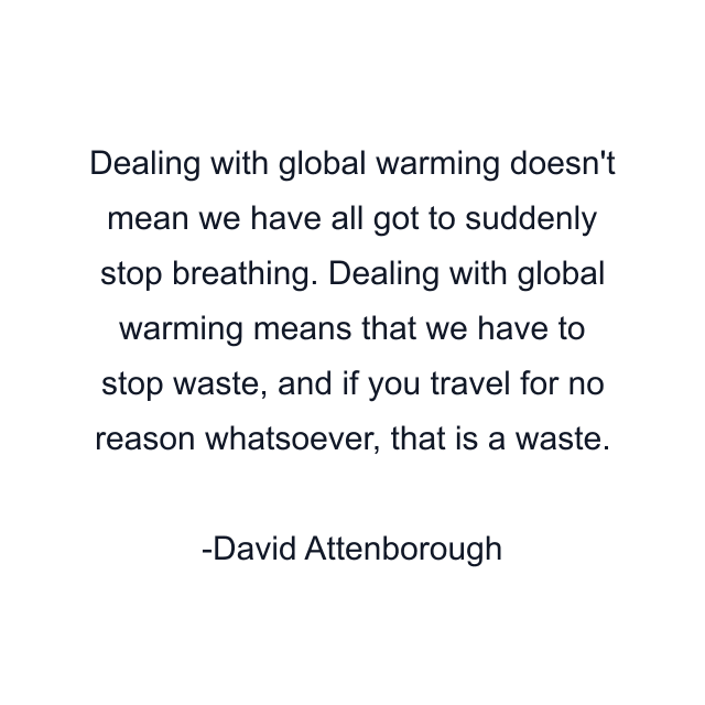 Dealing with global warming doesn't mean we have all got to suddenly stop breathing. Dealing with global warming means that we have to stop waste, and if you travel for no reason whatsoever, that is a waste.