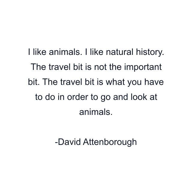 I like animals. I like natural history. The travel bit is not the important bit. The travel bit is what you have to do in order to go and look at animals.