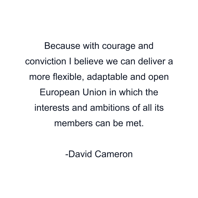 Because with courage and conviction I believe we can deliver a more flexible, adaptable and open European Union in which the interests and ambitions of all its members can be met.