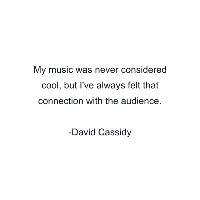 My music was never considered cool, but I've always felt that connection with the audience.